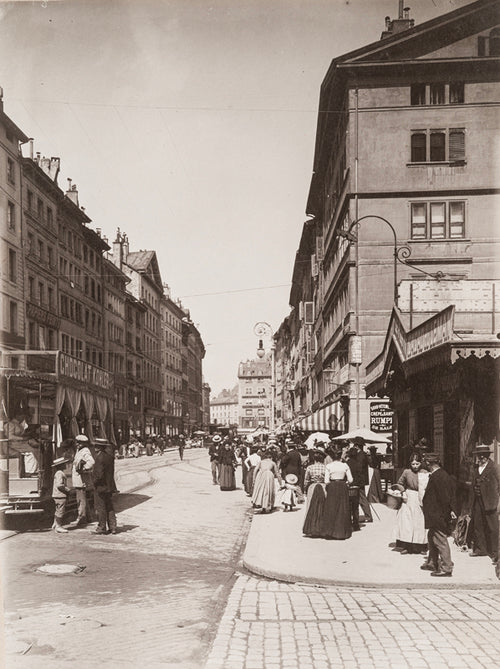 Genève, Rue du Marché, place du Molard vers 1910