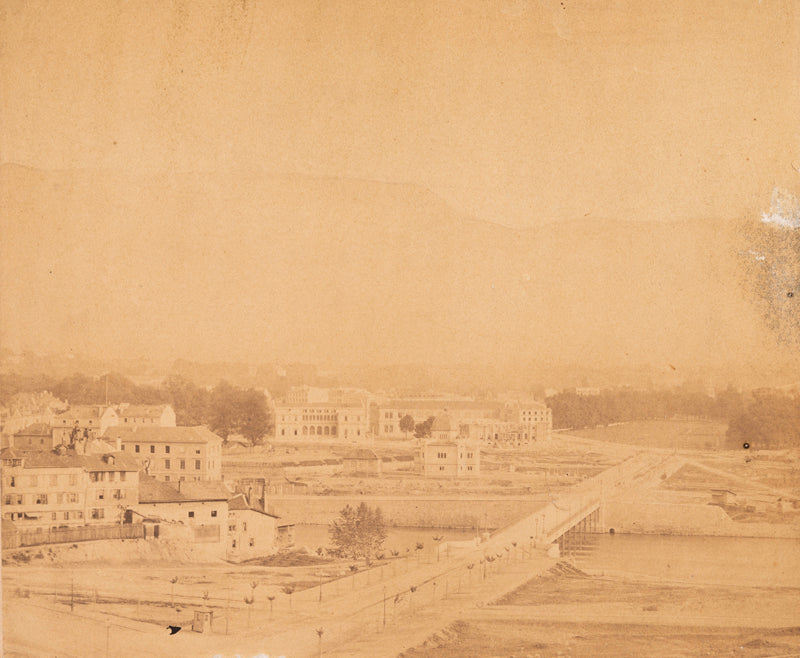 Genève - Le boulevard James Fazy, le pont de la Coulouvrenière et le boulevard Georges-Favon en 1858