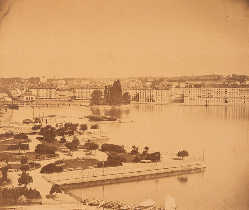 Genève - La rade vers 1860 avant la construction du pont du Mont-Blanc,