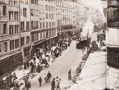 Genève - Rue du Marché, le tram à vapeur