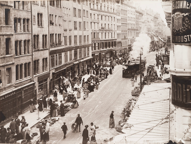 Genève - Rue du Marché, le tram à vapeur