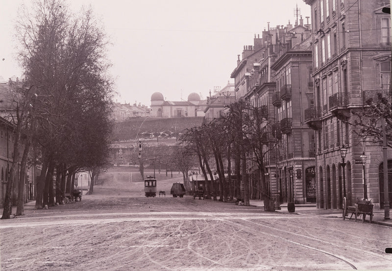 Genève - La rue Pierre-Fatio et le rond-point de Rive vers 1900