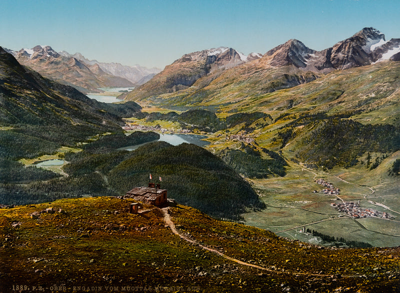 Photochrom Ober-Engadin vom Muottas Muraigl aus, Grisons, Suisse