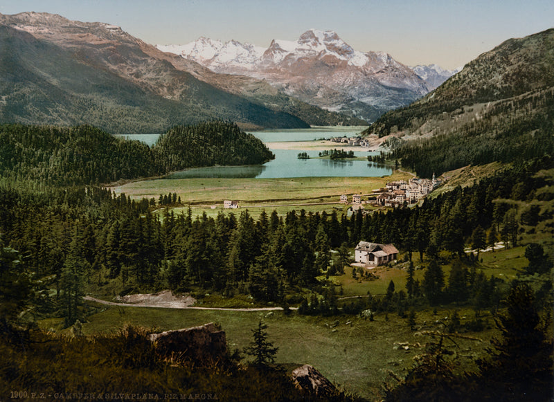 Photochrom Campfer & Silvaplana, Piz Margna, Grisons, Suisse