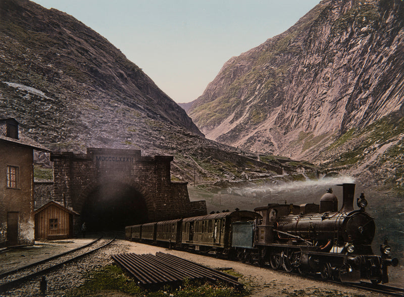 Photochrom Gotthard-Tunnel, SuissePhotochrom, Tunnel du Gothard, Suisse