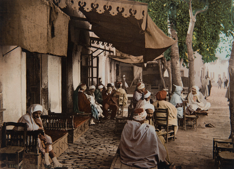 Photochrom Tunis, Café maure Halfaouine, Tunisie