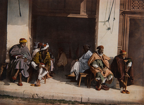Photochrom Alger, Arabes devant un café, Algérie