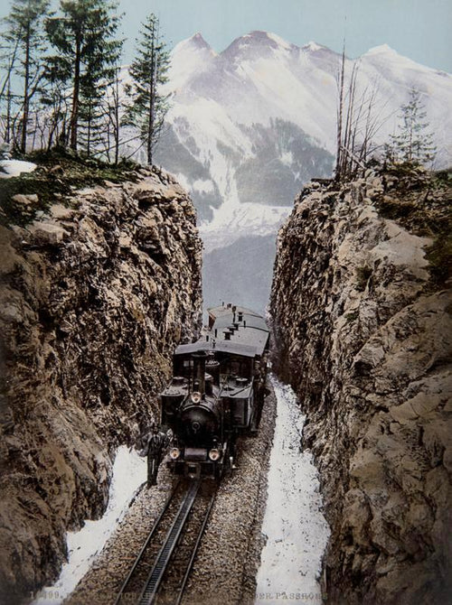 Photochrom - Brünigbahn, Einschnitt auf der Passhöhe, Switzerland