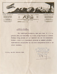 Lettre dactylographiée AERO - Comte, Mittelholzer & Cie