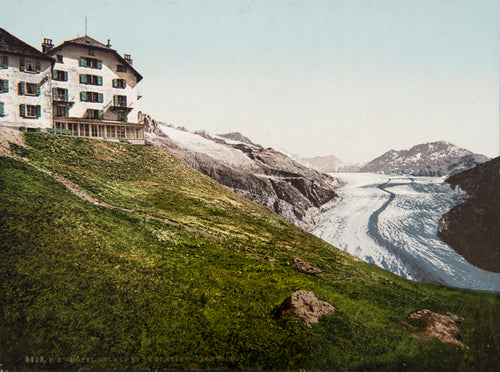 Photochrom - Hôtel Belalp et le glacier d'Aletsch, Valais, Suisse