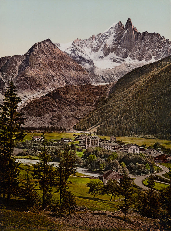 Photochrom - Chamonix. Les Praz et l’Aiguille du Dru, France