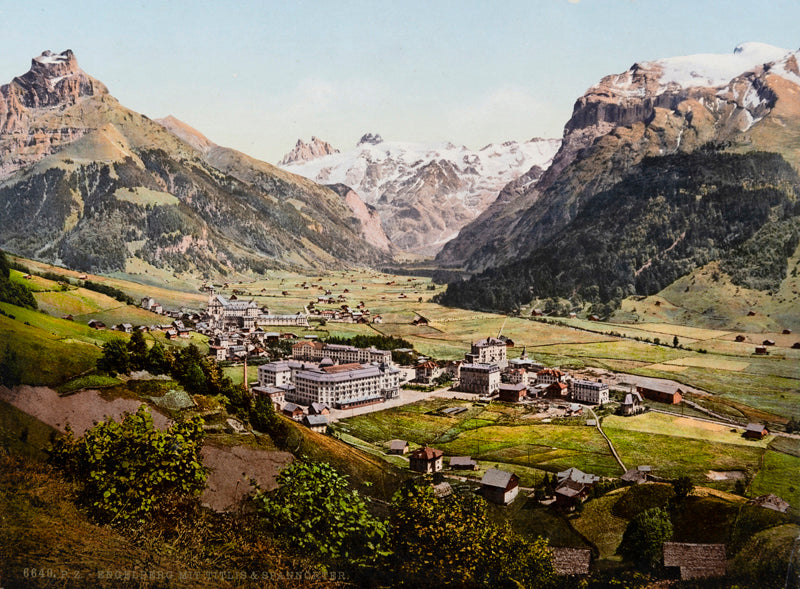 Photochrom - Engelberg mit Titlis und Spannörter, Unterwald, Suisse