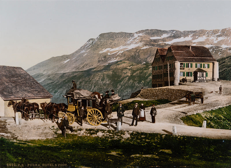 Photochrom - Furka, Hotel und Post, Uri, Suisse