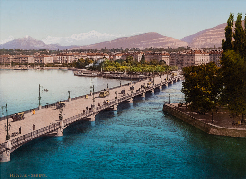 Photochrom - Genève et le pont du Mont-Blanc, Suisse
