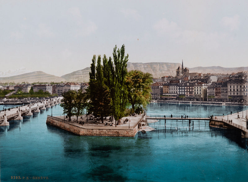 Photochrom de Genève, Ile Rousseau, Suisse