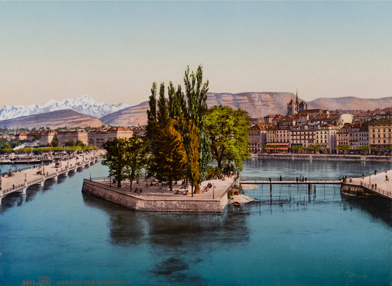 Photochrom - Genève, Ile Rousseau, Suisse