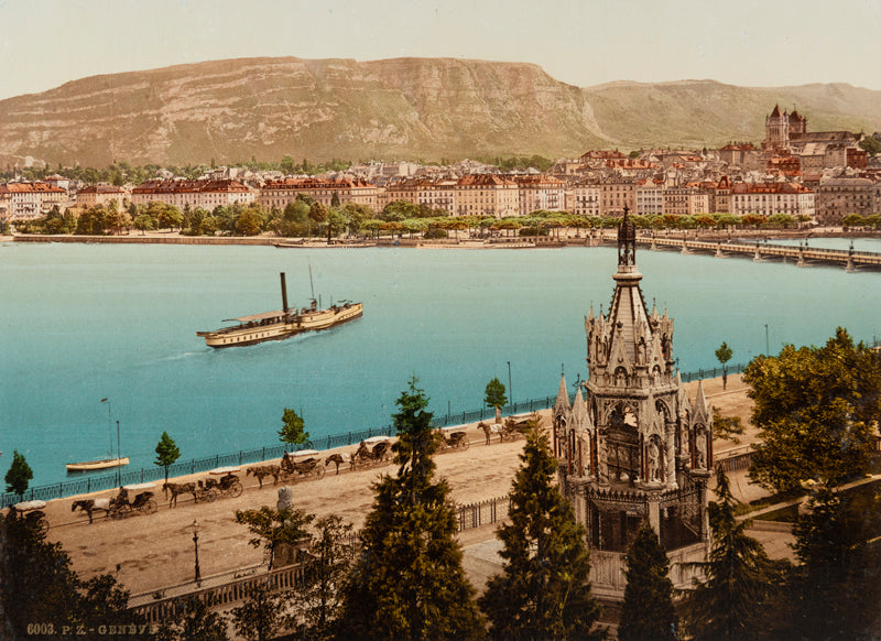 Photochrom de Genève et le monument Brunswick, Suisse