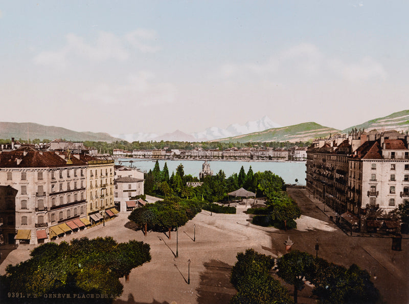 Photochrom de Genève,  Place des Alpes, Suisse