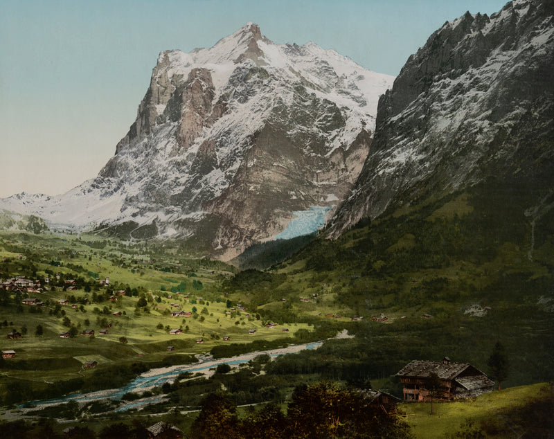 Grand photochrom - Grindelwald et le Wetterhorn, Oberland bernois, Suisse