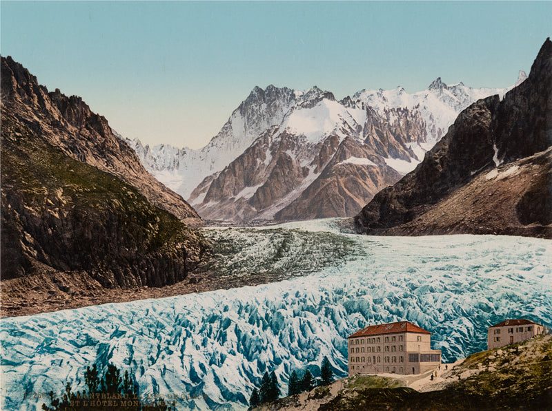 Photochrom - Mont-Blanc, la Mer de glace et l'hôtel Montanvert, France