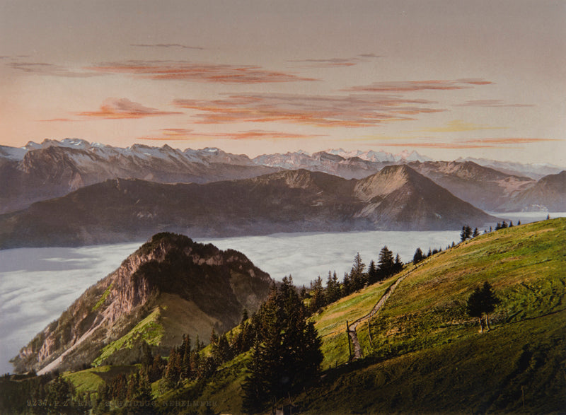 Photochrom - Rigi, Scheidegg. Nebelmeer, Schwyz, Suisse