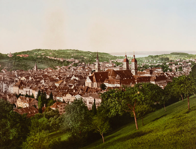 Photochrom - St.Gallen von der Falkenberg, Saint-Gall, Suisse